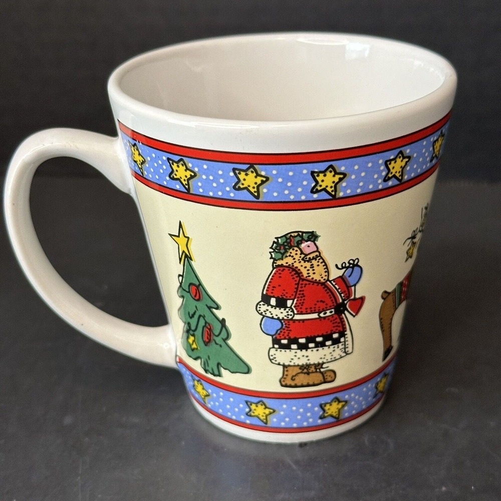 GW Folk Art Santa Claus, Reindeer, Christmas Tree Mug/Cup Holiday China